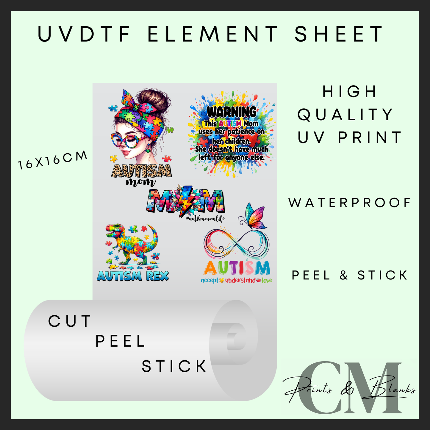 Autism mom sayings uvdtf element sheet