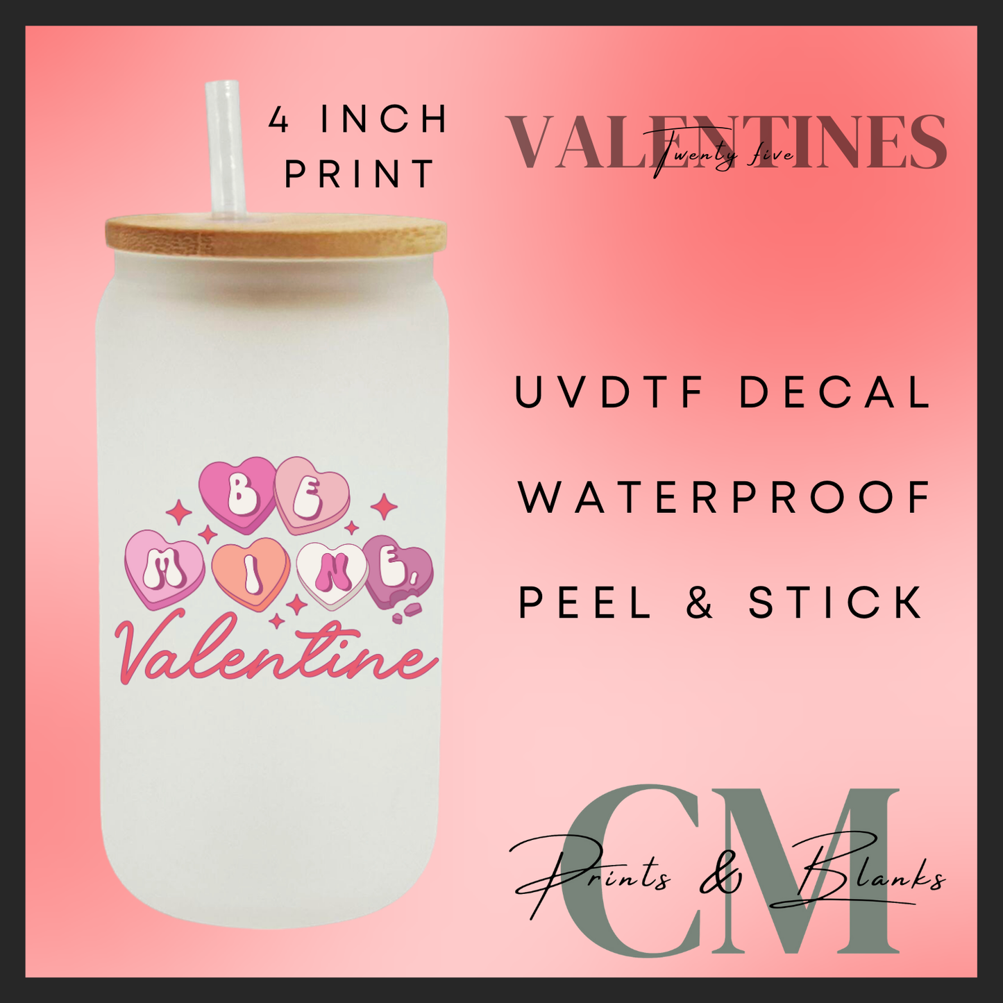 Be mine valentines uvdtf single decal (4” / 10cm)