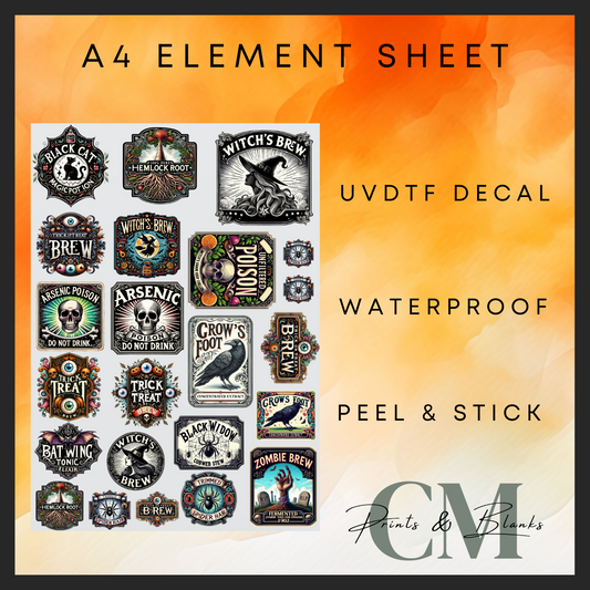 Potion labels A4 Uvdtf element sheet