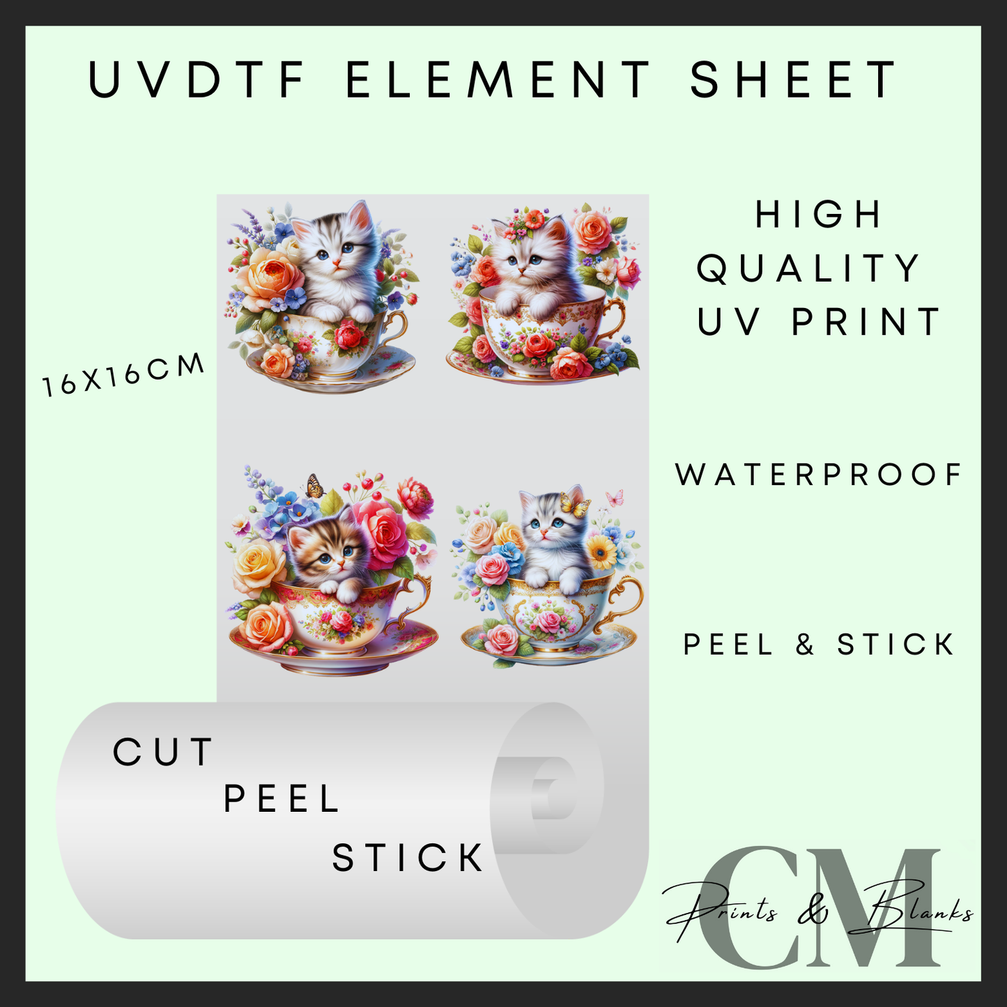 Tea cup cats uvdtf element sheet