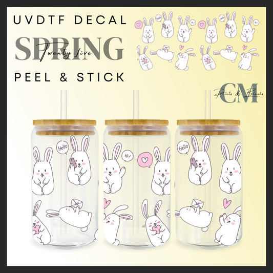 White cute bunnies 16oz uvdtf wrap