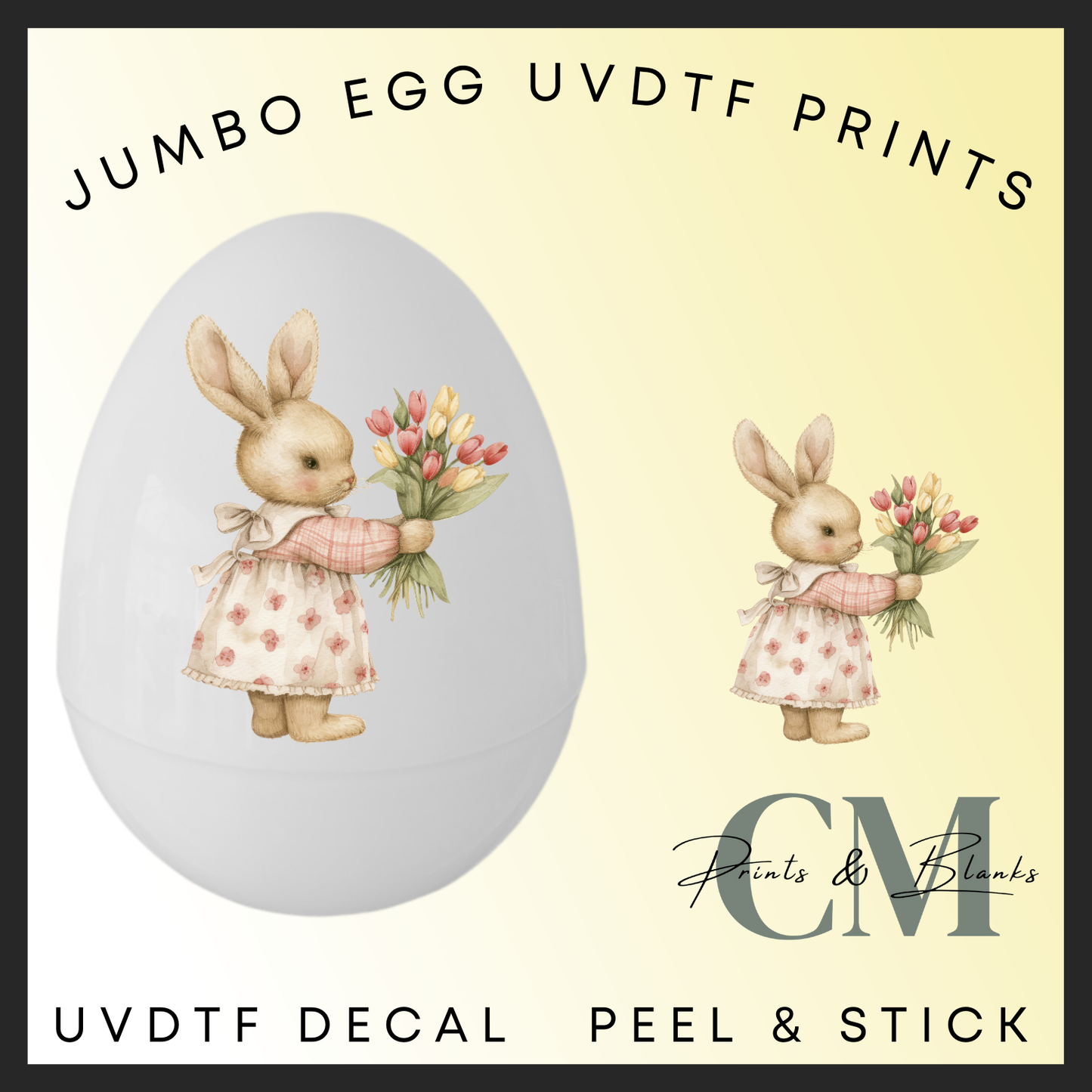 Girl flower bunny jumbo egg uvdtf decal (15cm decal)