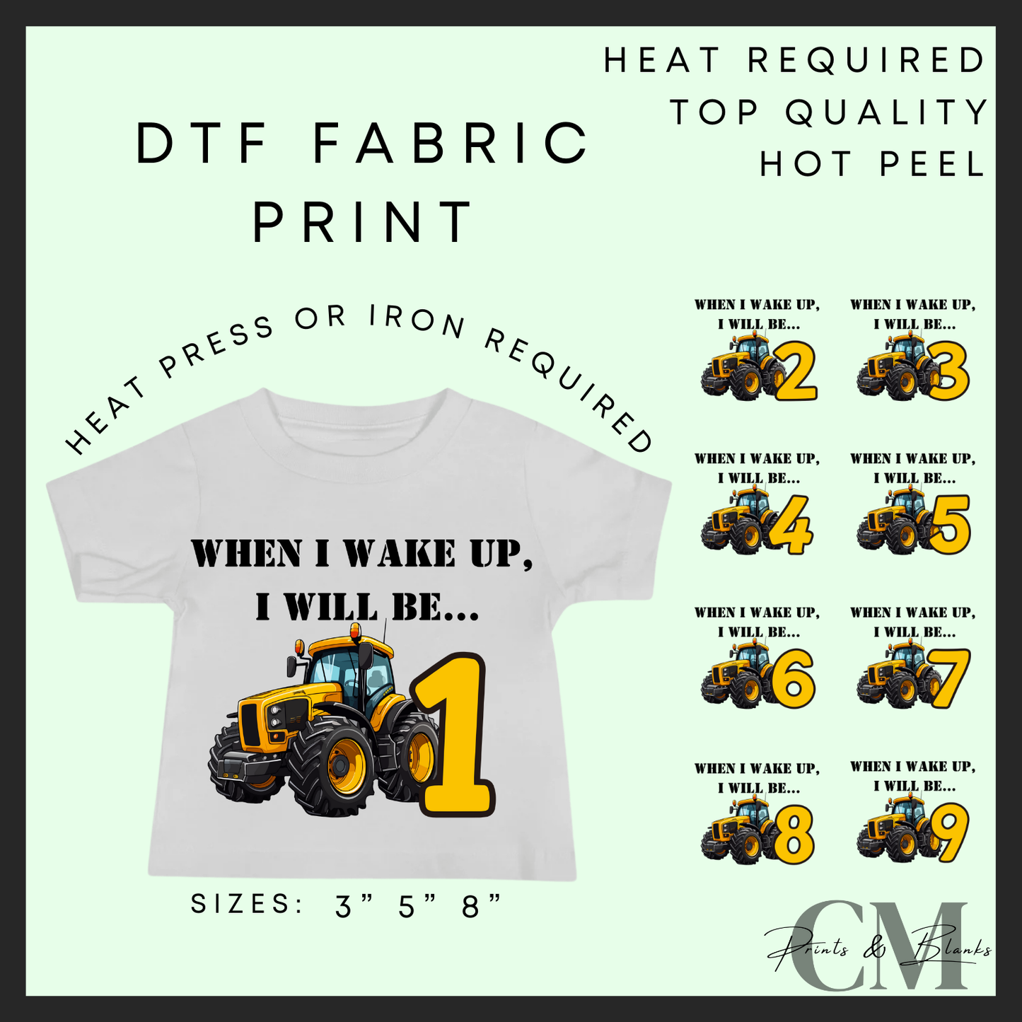 When I wake up Yellow tractor DTF transfer