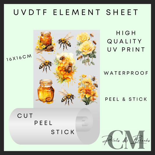 Bees, honey & flowers Uvdtf element sheet